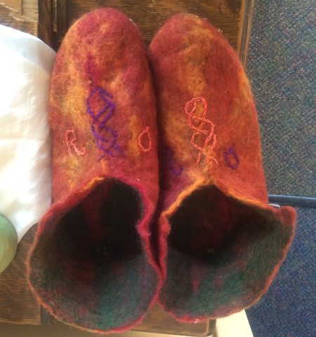 Waldorf school fourth grade hand made felt slippers